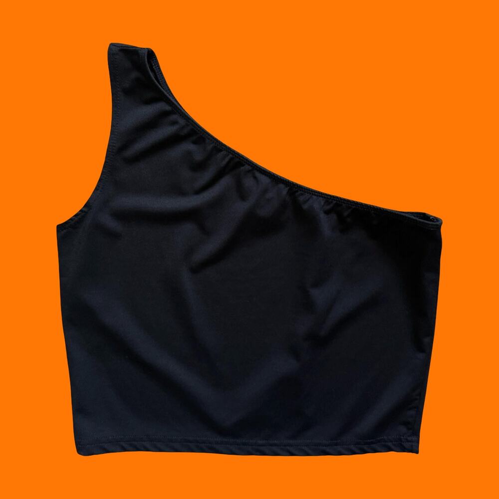 90's vintage black one shoulder minimalist bodycon tank top M express tricot